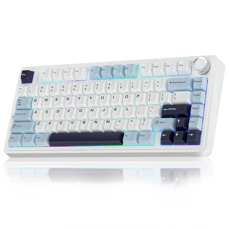 Aula F75 75% Wireless Mechanical Keyboard, Gasket Hot Swappable, Pre-Lubed Reaper Switch, RGB, Knob, 4000mAh, Blue