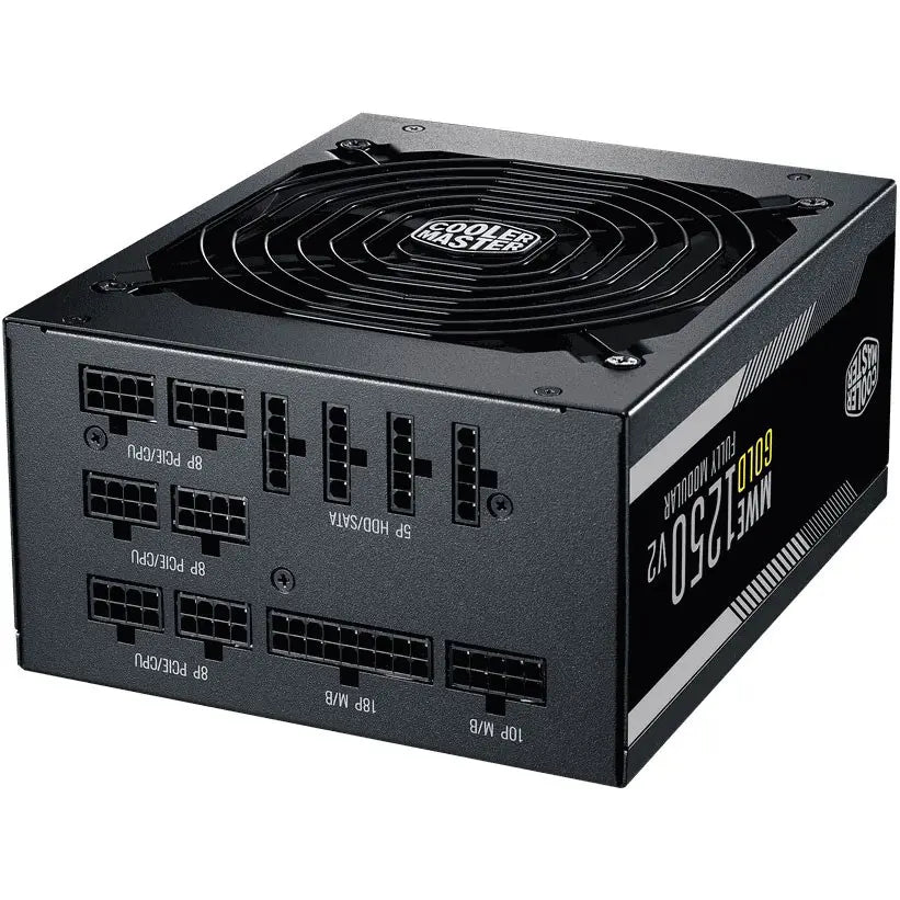 Cooler Master MWE Gold 1250 V2 ATX 3.1 Fully Modular Power Supply, 80 Plus Gold 1250W, PCIe 5.1 12VHPWR 90 Degree Connector, 140mm FDB Fan, MPE-C501-AFCAG-3EEU