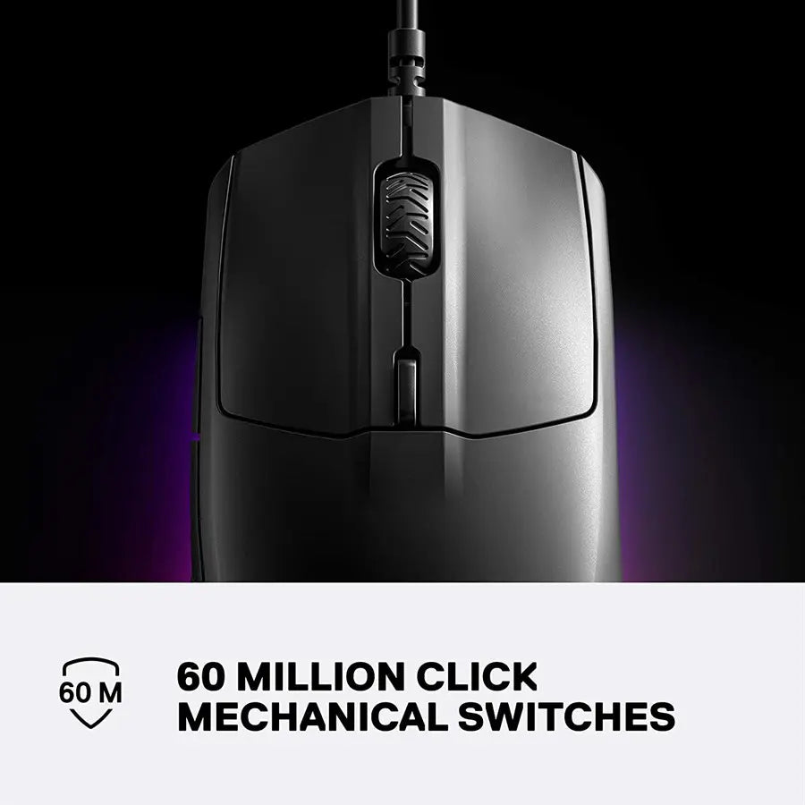 SteelSeries Rival 3 Gaming Mouse, TrueMove Core Optical Sensor 8500 CPI 300 IPS 35g, 60 Million Click Mechanical Switches, 3-Zone Prism Lighting, Wired, Black, 62513