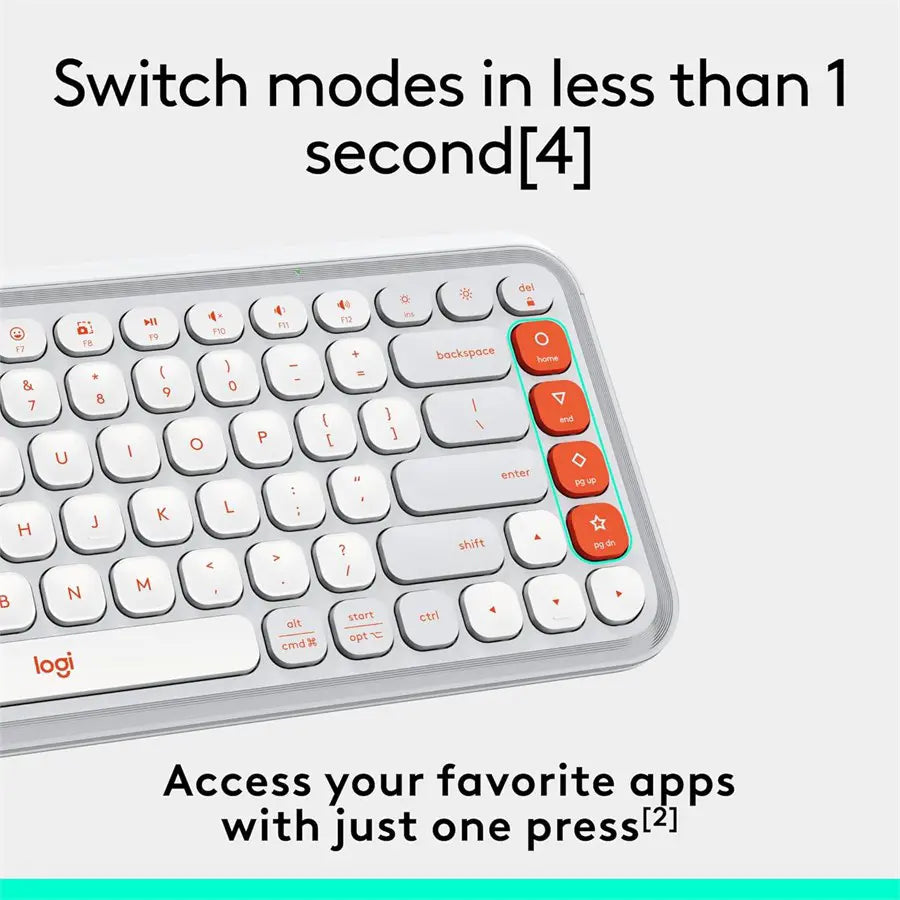 Logitech POP ICON KEYS Compact Wireless Keyboard 920-013084 | Off White & Orange