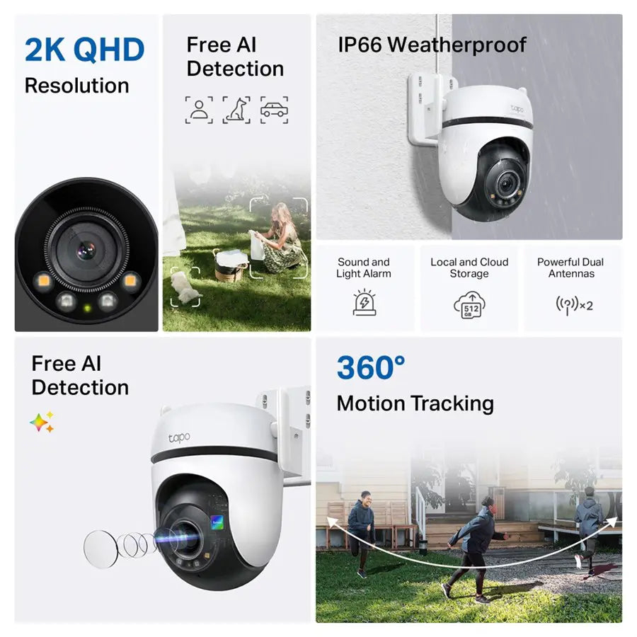 TP-Link Tapo C520WS Outdoor Pan/Tilt Security Wi-Fi Camera | 2K QHD Live View, Starlight Color Night Vision, Alexa and Google Assistant supported, 4MP QHD (2560×1440)