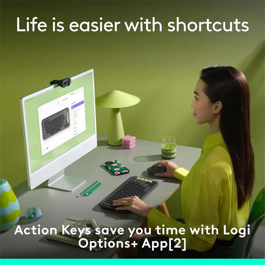 Logitech POP ICON KEYS Compact Wireless Keyboard | Graphite and Green