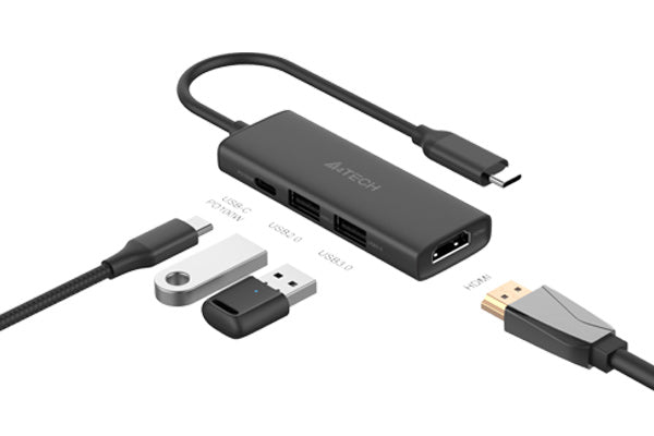 A4Tech DST-40C 4-IN-1 Docking Station Ash Grey (HDMI*1+USB2.0*1+USB3.0*1+USB-C PD100W) - view 4