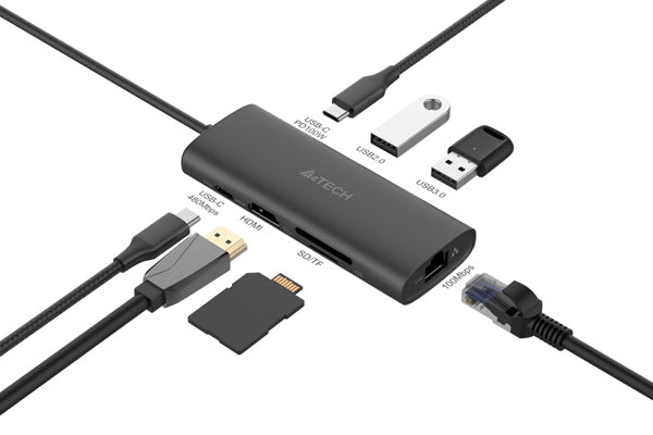 A4Tech DST-80C 8-IN-1 Docking Station Ash Grey (HDMI*1+USB2.0*1+USB3.0*1+SD*1+TF*1+USB-C*1+LAN*1+USB-C PD100W) - view 5