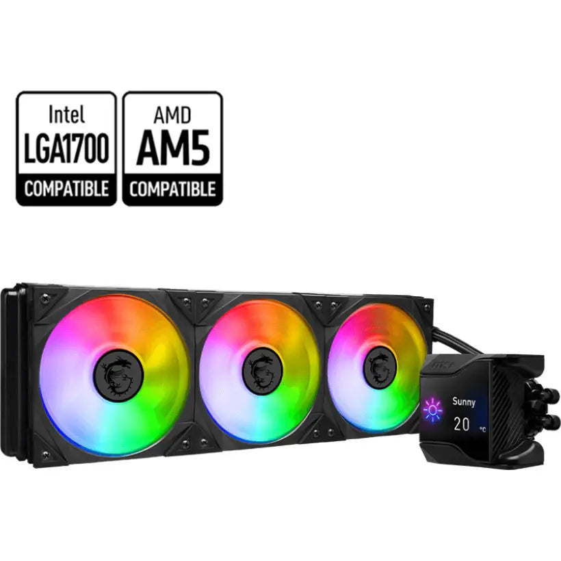 MSI MPG CORELIQUID D360 CPU Cooler 360mm Aluminum Radiator, ARGB, MSI's TORX FAN 4.0, 2.4' Customizable IPS Display