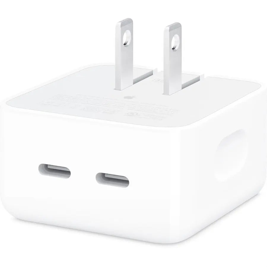 Apple 35W Dual USB-C Port Compact Power Adapter, Shared Charging, Travel-Friendly Design, White