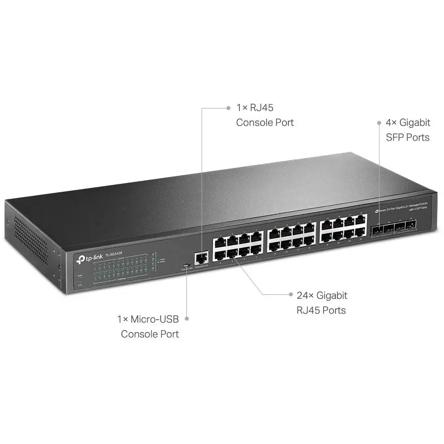 TP-Link TL-SG3428 JetStream 24-Port Gigabit L2+ Managed Switch with 4 SFP Slots