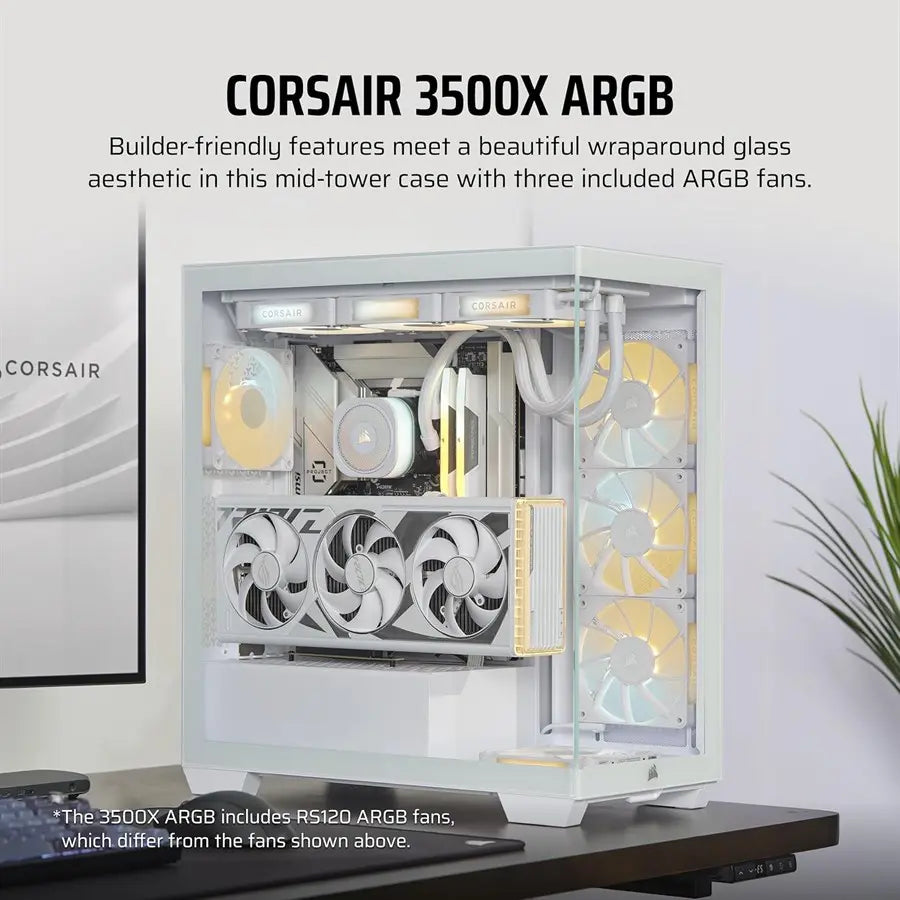 CORSAIR 3500X ARGB Mid-Tower ATX PC Case, White, CC-9011279-WW - Glass Panel
