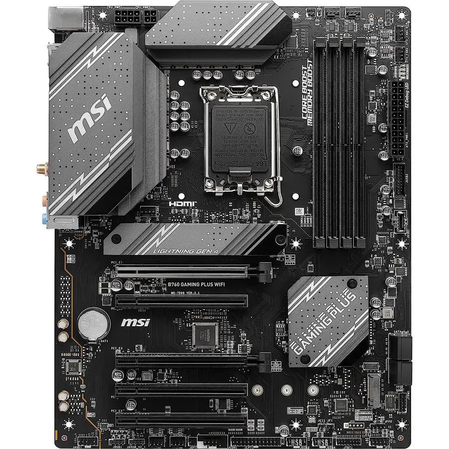 MSI B760 Gaming Plus WiFi Gaming Motherboard, LGA 1700, Intel B760, DDR5 6800+MHz OC, PCIe 4.0, Wi-Fi 6E and Bluetooth 5.3, ATX