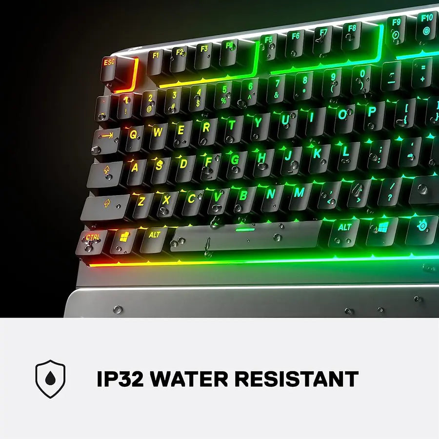 SteelSeries Apex 3 TKL RGB Gaming Keyboard, Tenkeyless Compact Form Factor, 8-Zone RGB Illumination, IP32 Water and Dust Resistant, Whisper Quiet Gaming Switch, Gaming Grade Anti-Ghosting, Black 64831