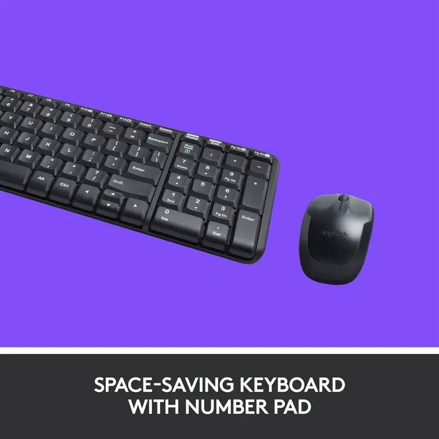 Logitech MK220 Wireless Keyboard and Mouse Combo, 10m Wireless Range, 10-Key Number Pad, Music Controls, Spill-Resistant Keyboard, Smooth Optical Tracking Mouse