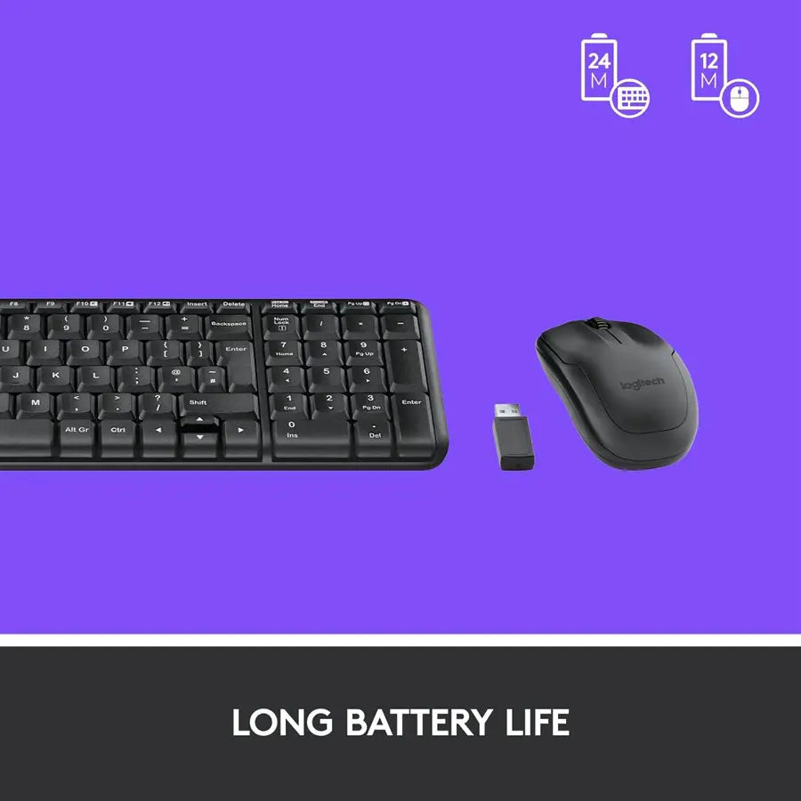 Logitech MK220 Wireless Keyboard and Mouse Combo, 10m Wireless Range, 10-Key Number Pad, Music Controls, Spill-Resistant Keyboard, Smooth Optical Tracking Mouse