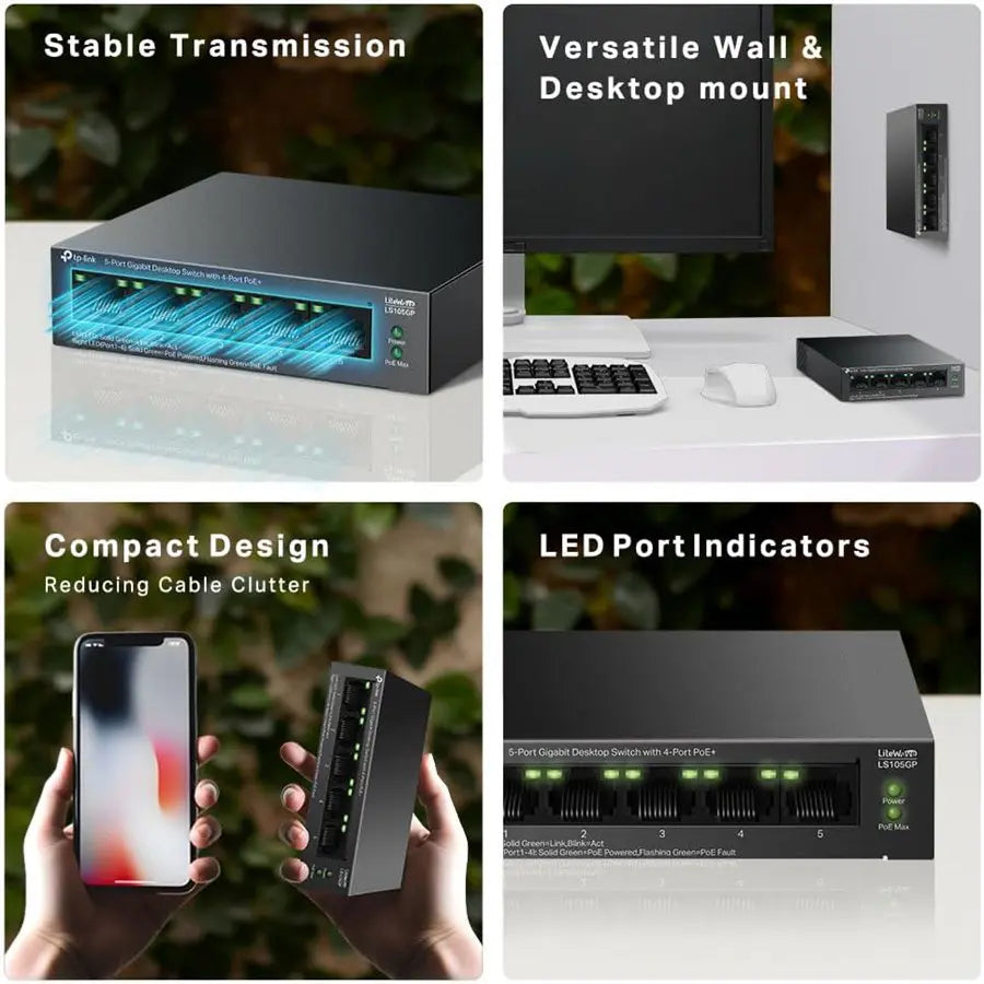 TP-Link LS105GP 5-Port Gigabit Desktop Switch With 4-Port PoE+