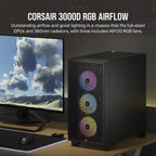 Corsair 3000D RGB AIRFLOW Mid-Tower PC Case - Black - CC-9011255-WW - Includes 3x AR120 RGB Fans