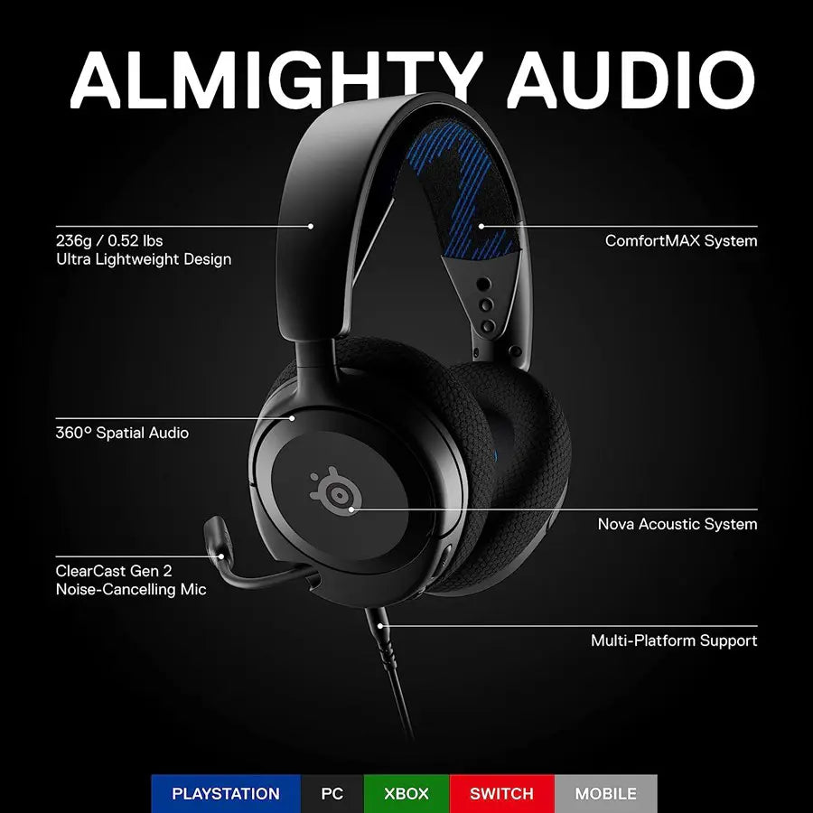 SteelSeries Arctis Nova 1P Multi-System Gaming Wired Headset, Hi-Fi Drivers, 360 Spatial Audio, Noise-Cancelling Mic, 3.5mm Jack, PS5/PS4, PC, Xbox, Switch, Black 61611