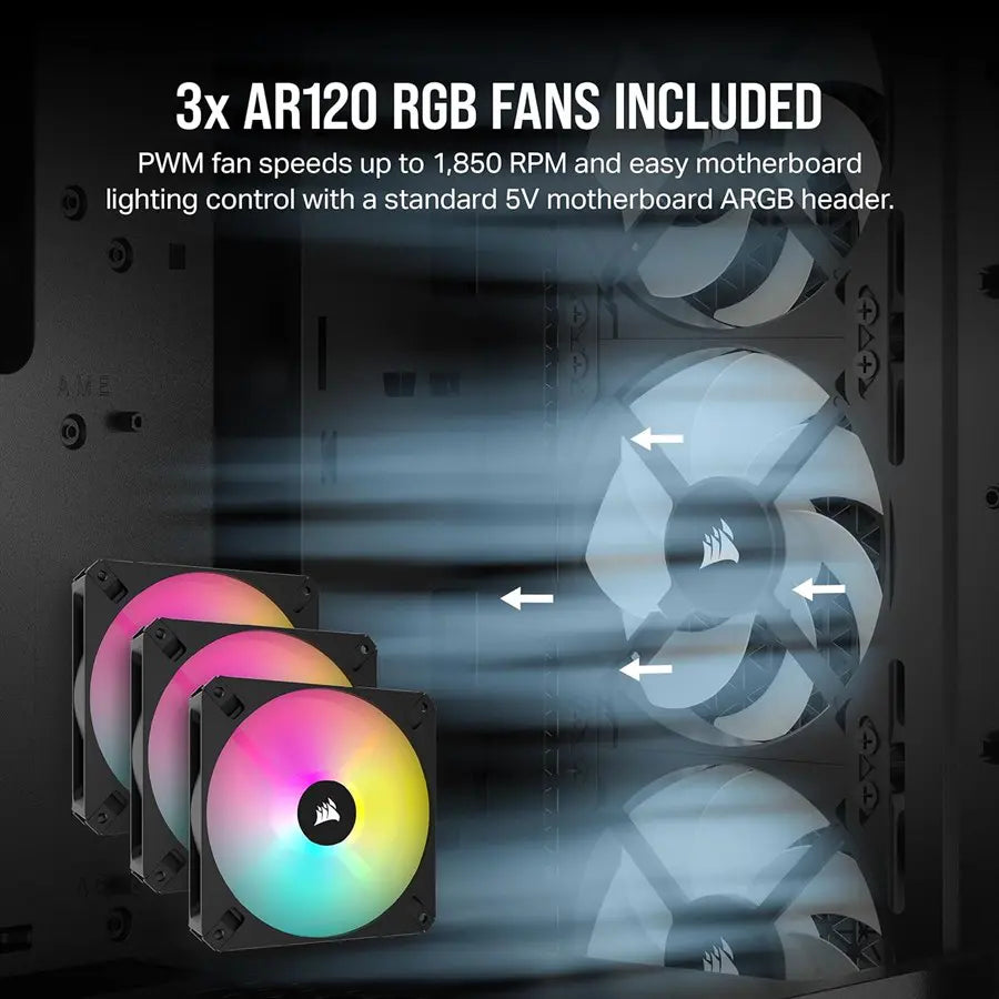 Corsair 3000D RGB AIRFLOW Mid-Tower PC Case - Black - CC-9011255-WW - Includes 3x AR120 RGB Fans