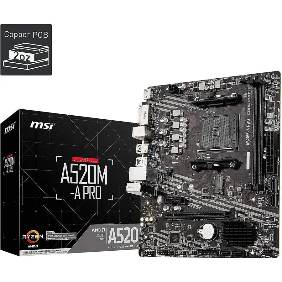 MSI A520M-A PRO Gaming Motherboard AMD | AM4 socket – Ryzen 3000/4000/5000 Support - DDR4