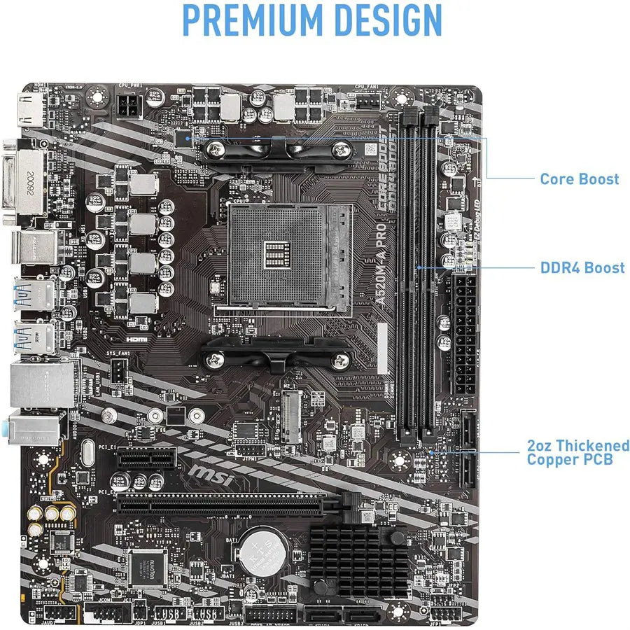 MSI A520M-A PRO Gaming Motherboard AMD | AM4 socket – Ryzen 3000/4000/5000 Support - DDR4