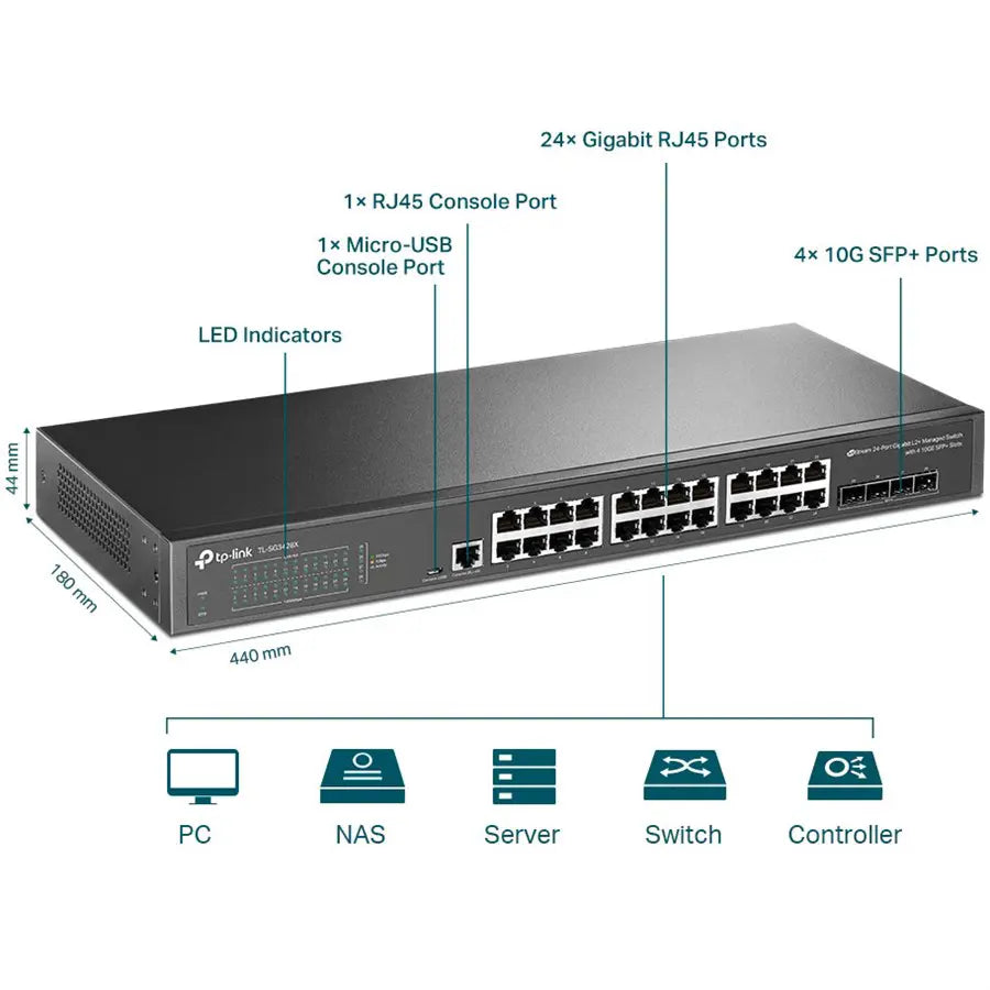 TP-Link TL-SG3428X JetStream 24-Port Gigabit L2+ Managed Switch with 4 10GE SFP+ Slots