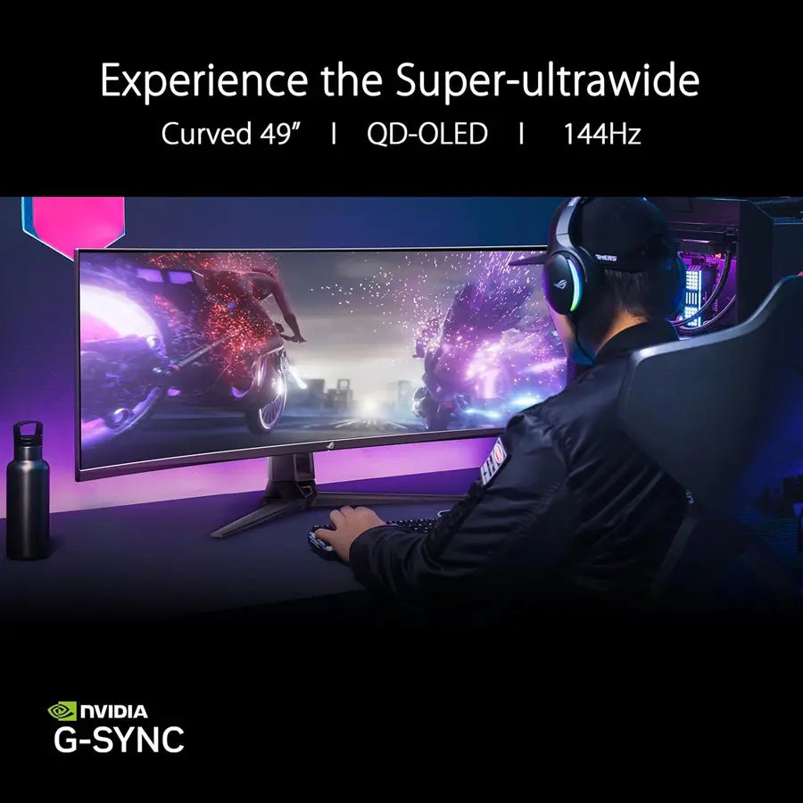 Asus Rog Swift OLED PG49WCD Curved Gaming Monitor, 49" Super-Ultrawide 5120x1440, QD-OLED, 144Hz, 0.03ms GTG