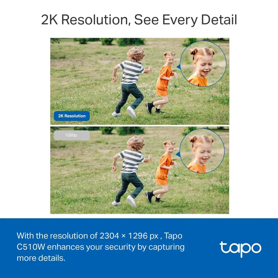 TP-Link Tapo C510W Outdoor Pan Tilt Security WiFi Camera, 2K Resolution, 360° View, Color Night Vision, IP65, Black
