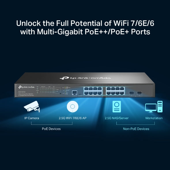 SG3218XP-M2 Omada 16-Port 2.5G and 2-Port 10GE SFP+ L2+ Managed Switch with 8-Port PoE+
