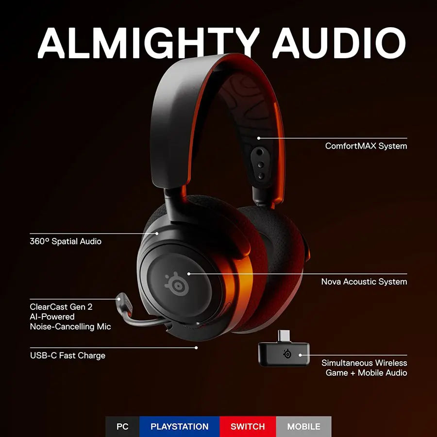 SteelSeries Arctis Nova 7 Wireless Multi-Platform Gaming Headset - PC - Playstation - Switch - Mobile - 61553 | Black