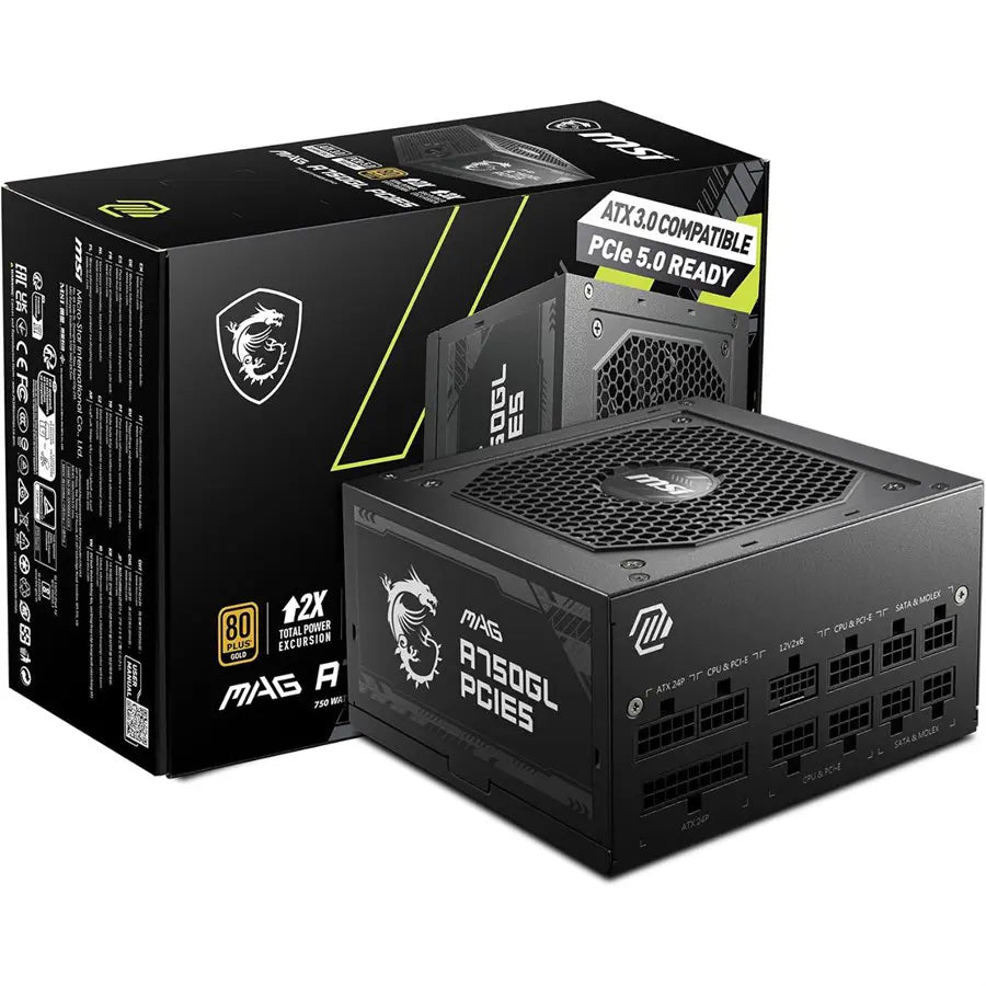 MSI MAG A750GL PCIE5 ATX 3.0 Gaming Power Supply 80 Plus Gold Certified Full Modular 750W