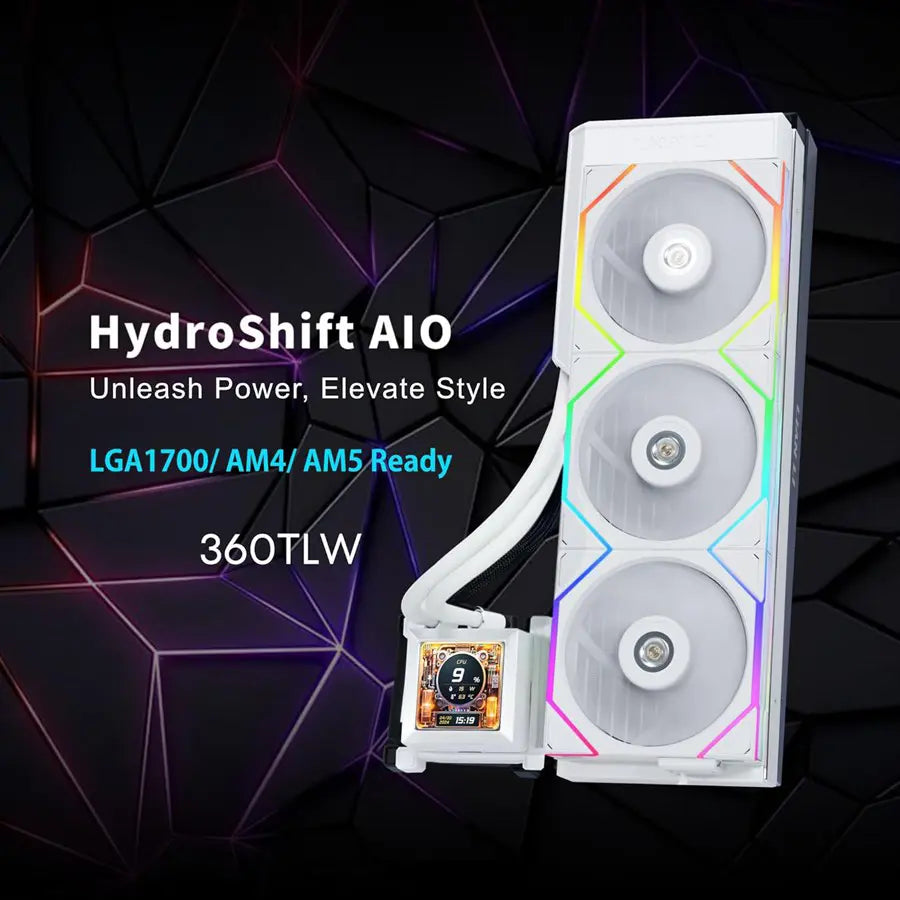 Lian Li Hydroshift 360 AIO - Pre-Installed 3 TL Fans, Side-Mounted Coolant Pathway, 2.88' LCD White