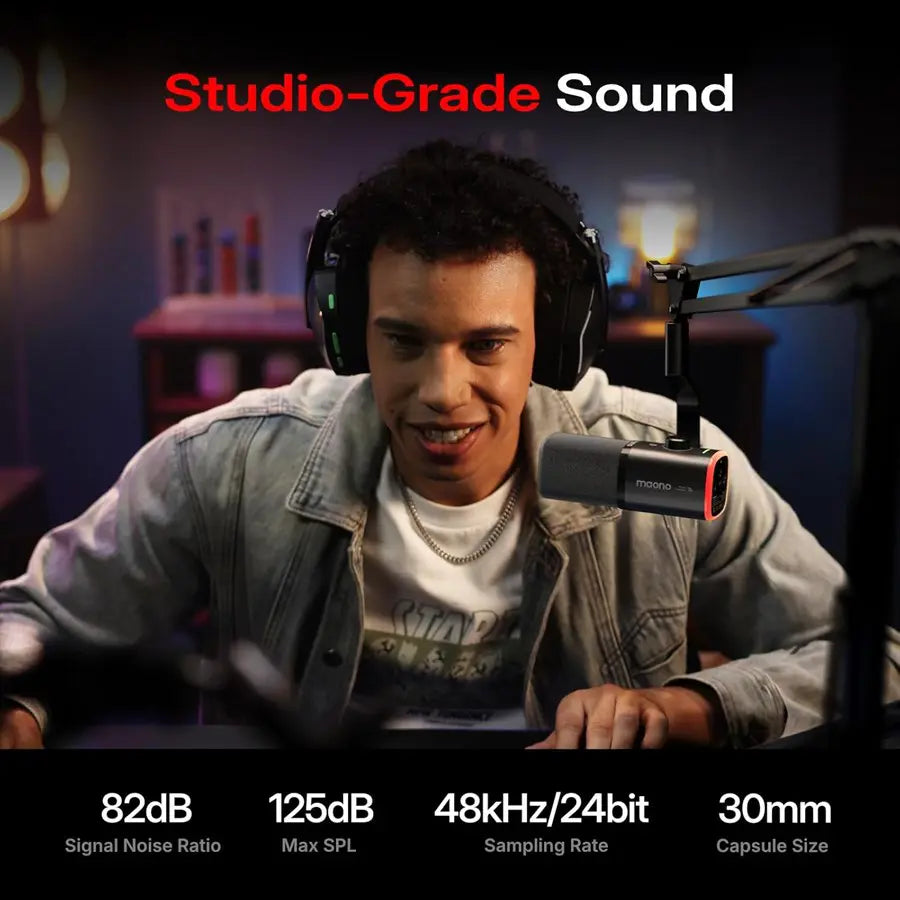 MAONO PD100WS Wireless Gaming Microphone Dynamic Streaming USB Mic, 2.4G Wireless and USB, 3 Level Noise Cancelling, RGB, Mute Button, Black