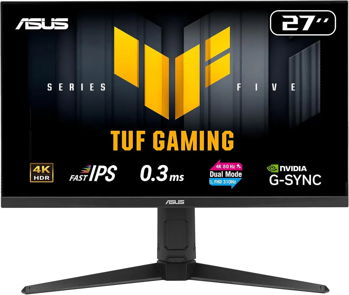 ASUS TUF Gaming VG27UQEL5A 27 Inch 4K 3840 x 2160 Fast IPS Monitor, Dual Mode 4K 80Hz or FHD 310Hz, 0.3ms GTG, ELMB, G-SYNC Compatible and FreeSync, 120% sRGB