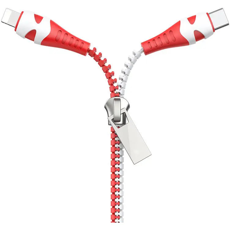 Hoco U97 Zipper Cable 2-in-1 USB to Lightning / Type-C - Red White