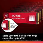 Western Digital WD Red SN700, Internal Solid State Drive, 4TB, Gen3 PCIe, M.2 2280, Up To 3,400MB/s, WDS400T1R0C