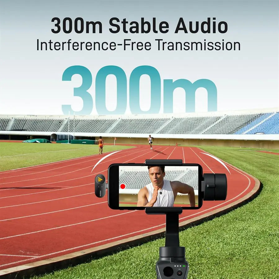 Maono Wave T5 Wireless Lavalier Microphone, AI Noise Cancellation, 2 Microphones, Camera, USB Type-C And Lightning, WM650 PA3