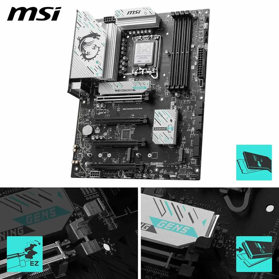 MSI B860 GAMING PLUS WIFI Motherboard LGA1851, DDR5 8800MT/s, Thunderbolt 4, 5G LAN, Wi-Fi 7