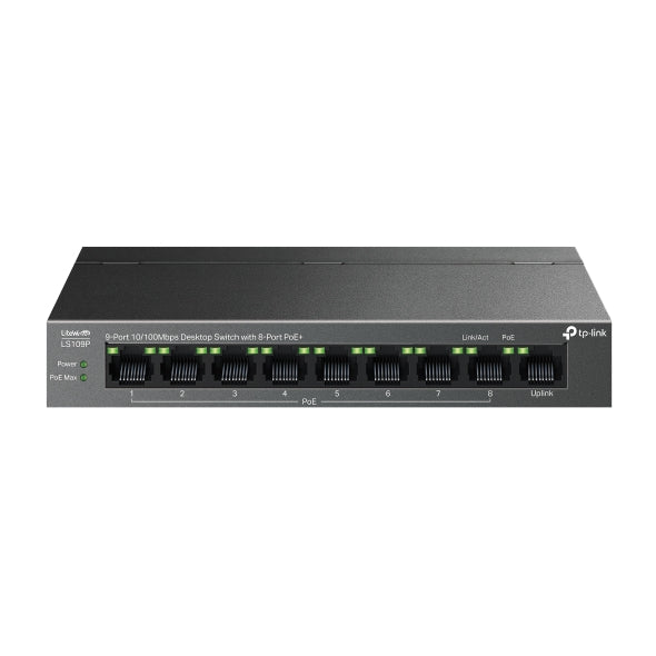 LS109P 9-Port 10/100Mbps Desktop Switch with 8-Port PoE+