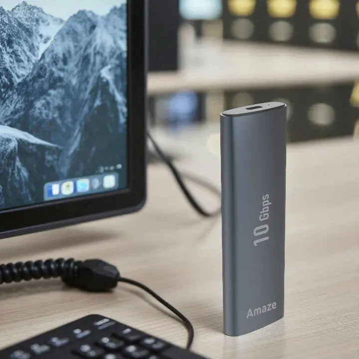 Amaze Aluminum Alloy NVME M.2 SSD Enclosure, Up To 10Gbps Speed, Dual USB3.0 and Type C Cable, A222