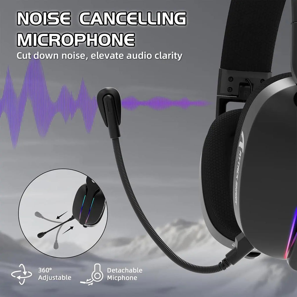 Attack Shark L90 Gaming Headset, Tri-Mode Bluetooth 5.3, 2.4GHz, 3.5mm, 7.1 Surround Sound, RGB Lighting, Black