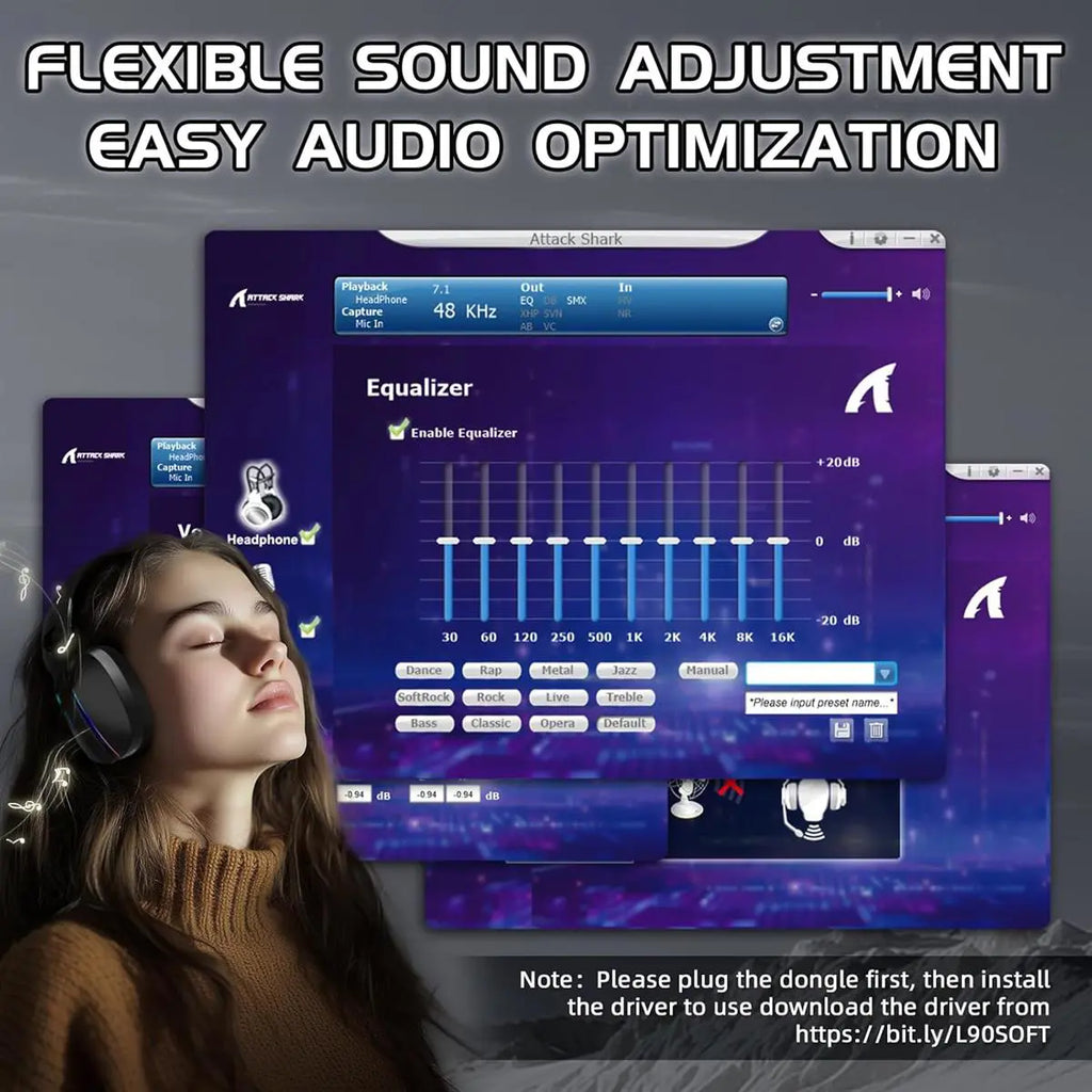 Attack Shark L90 Gaming Headset, Tri-Mode Bluetooth 5.3, 2.4GHz, 3.5mm, 7.1 Surround Sound, RGB Lighting, Black