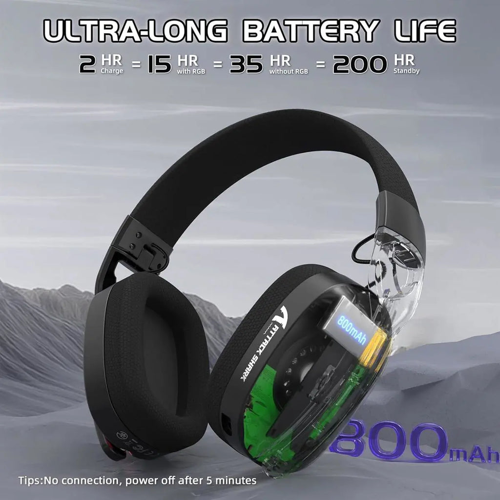 Attack Shark L90 Gaming Headset, Tri-Mode Bluetooth 5.3, 2.4GHz, 3.5mm, 7.1 Surround Sound, RGB Lighting, Black