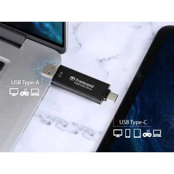 Transcend ESD310C 512GB Dual USB 10GBPS Portable SSD USB Type-A, USB Type-C | TS512GESD310C - up to 1050 MB/s