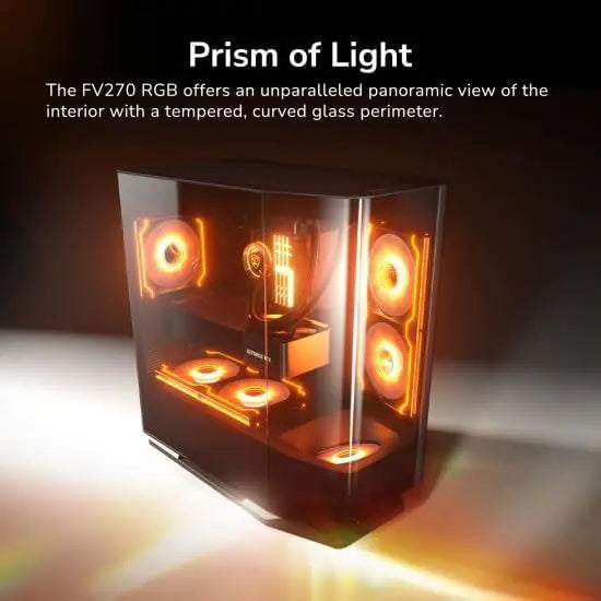 COUGAR FV270 RGB MidTower E-ATX Case, 420mm GPU Supported,Build-in ARGB PWM Fans,Breathe Streams,Prism of Light, RGB Hub,Filter Guard, Tool-Less Bracket, Center Stage,Cable Management (RGB, White)