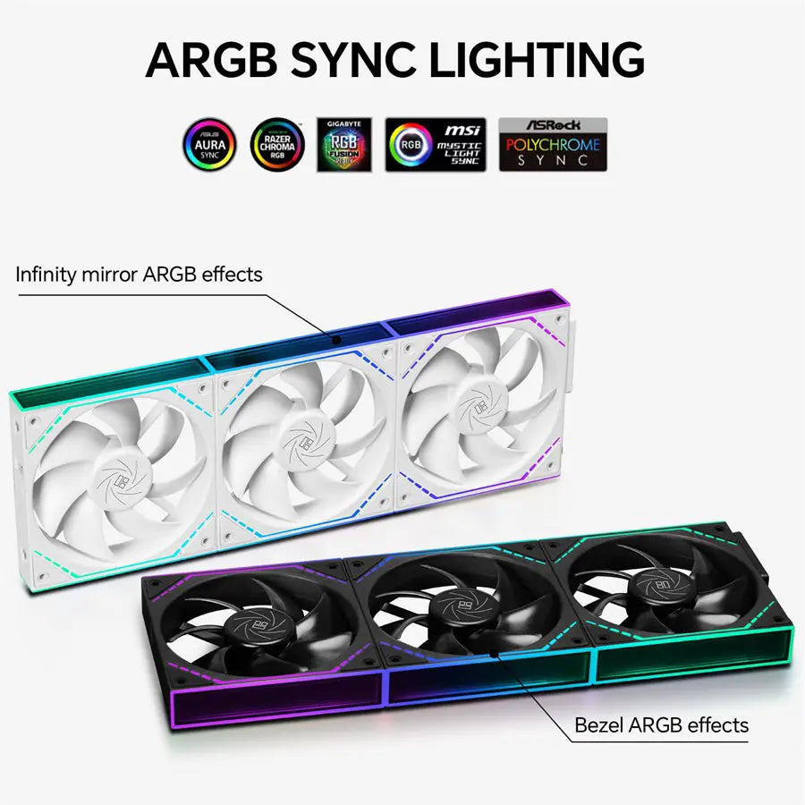Thermalright TL-M12QW X3 120mm ARGB PWM Case Fan 3-Pack, 2000RPM, High Airflow, Dual Infinity Mirror Lighting, White