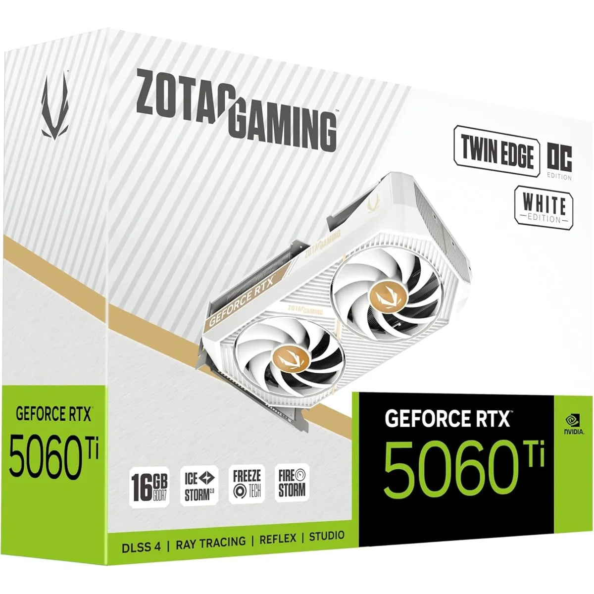 ZOTAC GAMING GeForce RTX 5060 Ti 16GB Twin Edge OC White Edition Graphics Card, 16GB GDDR7, 128-Bit, 2602MHz, White, ZT-B50620Q-10M