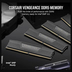 Corsair Vengeance DDR5 RAM, 16GB, 5200MT/s, CL40, Intel XMP 3.0, Black, CMK16GX5M1B5200C40