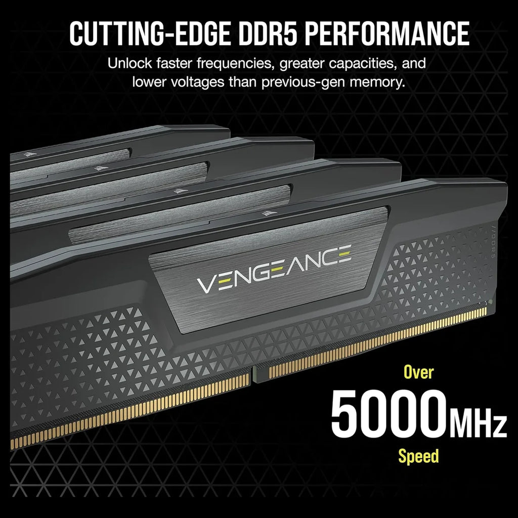 Corsair Vengeance DDR5 RAM, 16GB, 5200MT/s, CL40, Intel XMP 3.0, Black, CMK16GX5M1B5200C40