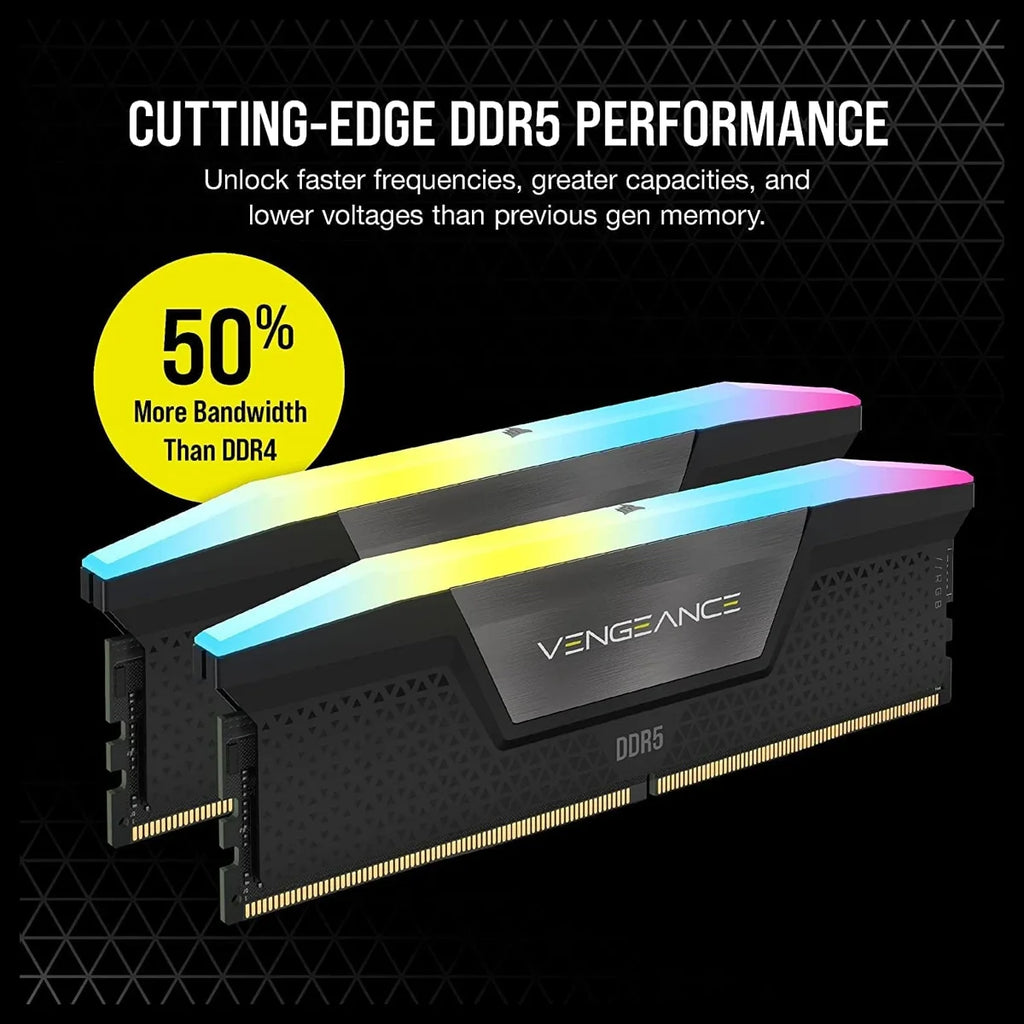Corsair Vengeance RGB DDR5 RAM, 32GB 2x16GB, 6400MHz, CL36, Intel XMP 3.0, Black, CMH32GX5M2B6400C36
