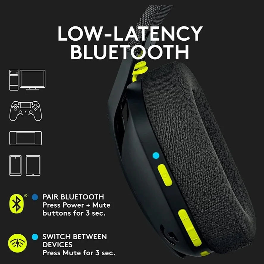 Logitech G435 Lightspeed Wireless Gaming Headset, Bluetooth Wireless, 18 Hours Play Time, Black and Neon Yellow