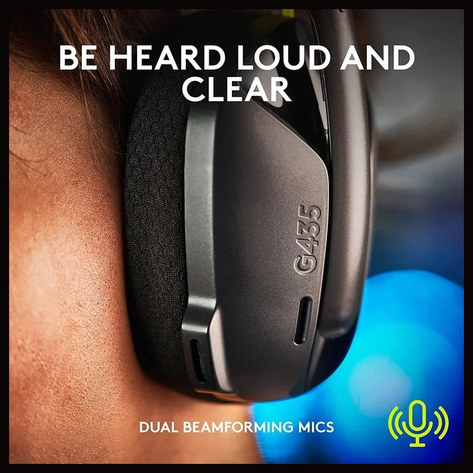 Logitech G435 Lightspeed Wireless Gaming Headset, Bluetooth Wireless, 18 Hours Play Time, Black and Neon Yellow