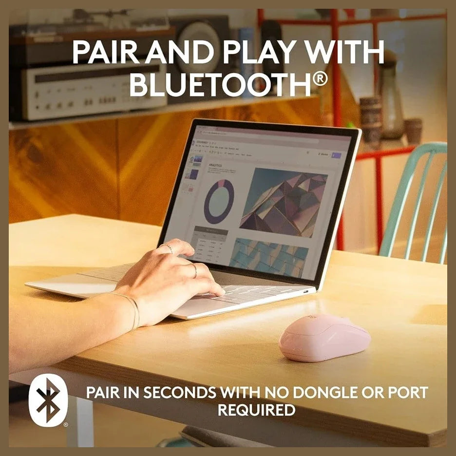 Logitech M240 Silent Wireless Mouse, Bluetooth, Silent Touch, Rose